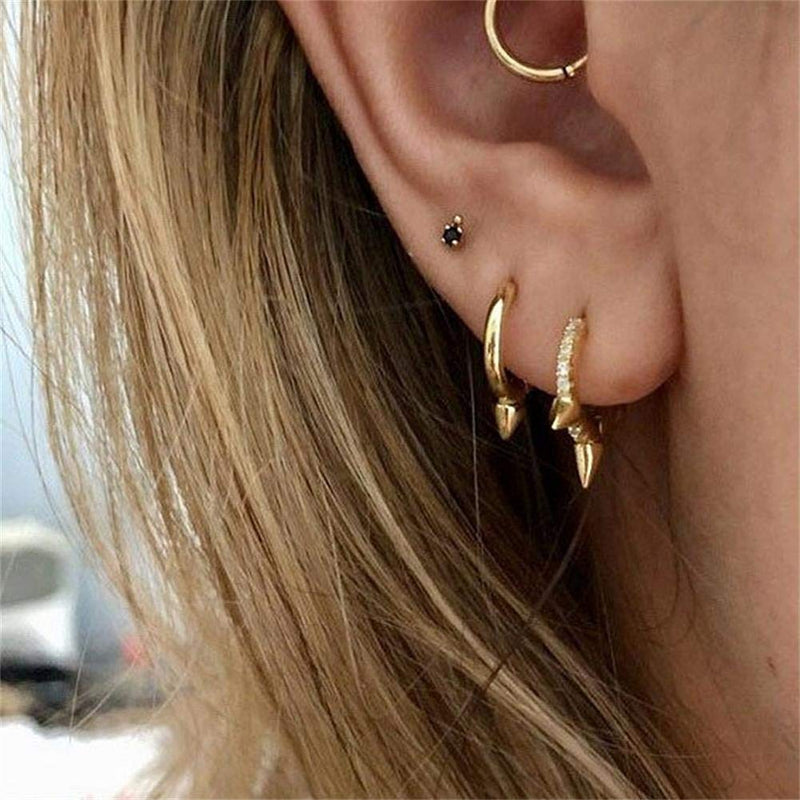 [Australia] - Spike Huggie Hoop Earrings, Small 14K Gold Plated 925 Sterling Silver Ear Cuff Dainty Minimalist Earrings 