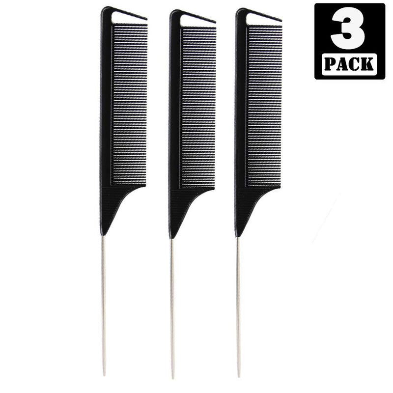 [Australia] - 3Pcs Rat Tail Combs,Barber Styling Combs for Women,Anti Static Heat Resistant Hairdressing Comb (Hair Comb，Black) Black 