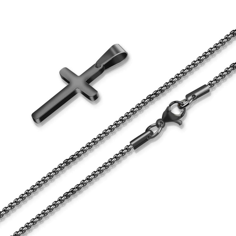 [Australia] - M MOOHAM Cross Necklace for Men - Stainless Steel Silver Gold Black Plain Cross Pendant Necklace Simple Jewelry Gifts, 16-24 Inches Chain 16.0 Inches Black: Cross Pendant 0.8"*0.4" 