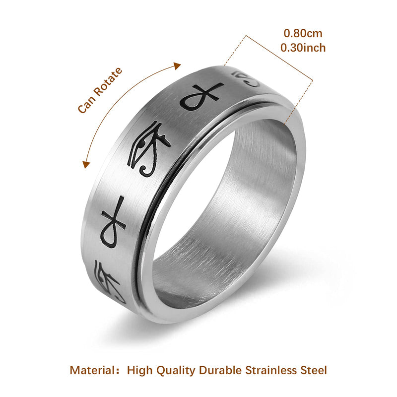 [Australia] - HZMAN Man Women Egypt Eye of Horus Ankh Cross Rotating Fine Tuning Stainless Steel Ring Silver 7 