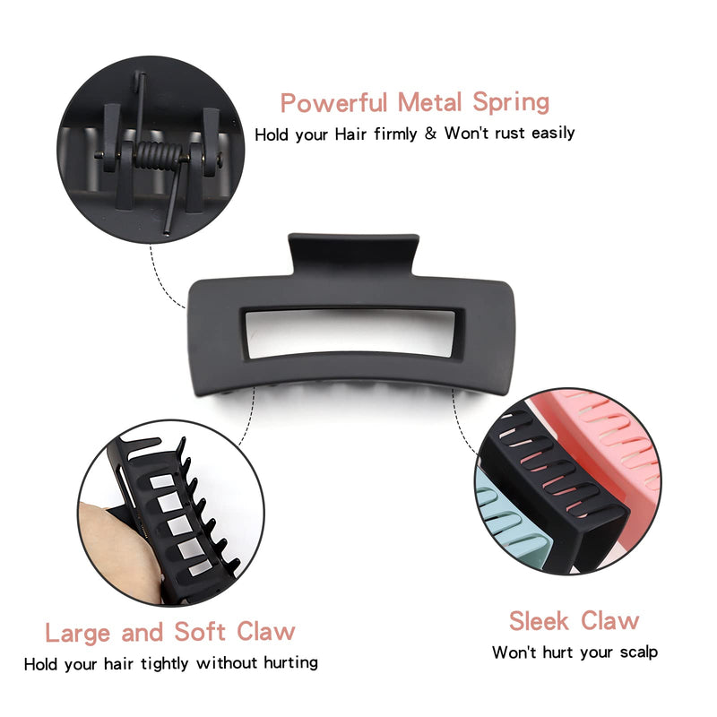 [Australia] - Kavya Hair Claw Clips Strong Hold Rectangle Hair Clip Matte Solid Color Hair Jaw Clamp Non-Slip Catch Hair Clips Jumbo Hair Styling Accessories for Women Girls Thick Hair(6 Colours) Set-1 