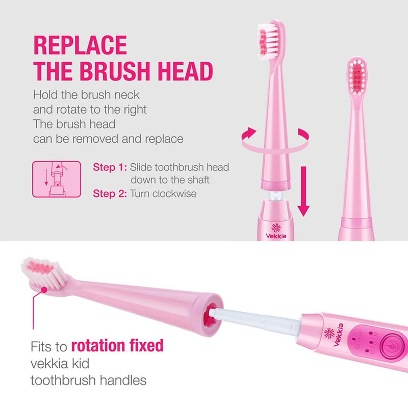 [Australia] - Vekkia Kids Electric Toothbrush Replacement Heads - 7X More Plaque Removal, End-Rounded 3D Curved Soft Bristles, Comfortable & Efficient Clean Teeth, Perfect for Kid Small Mouth, Pink (4 Pack) Pink Head 