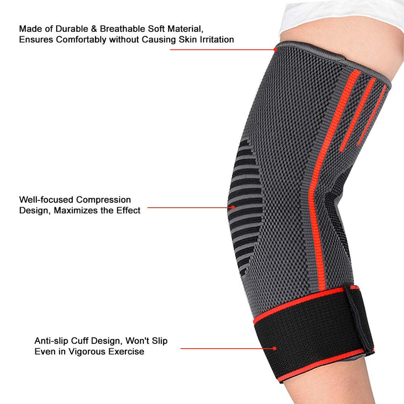 [Australia] - SupreGear Elbow Support Brace (2-Pack), Adjustable Breathable Nylon Elastic Elbow Sleeve Brace Compression Wrap for Golf Tennis Sports Training Women Men, Elbow Pain Relief (L, Red) 