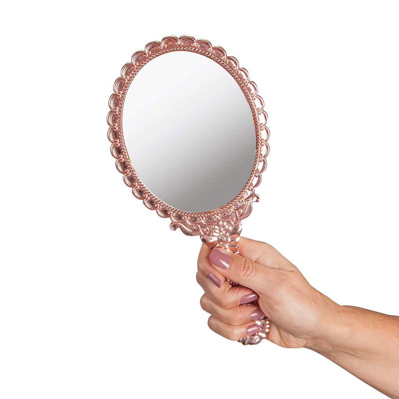 [Australia] - Handheld Mirror with Handle Vintage Compact for Personal Makeup Vanity Hand Held Mirror Tone Victorian Vanity Mirror 9.8x4.5in Rose Gold 