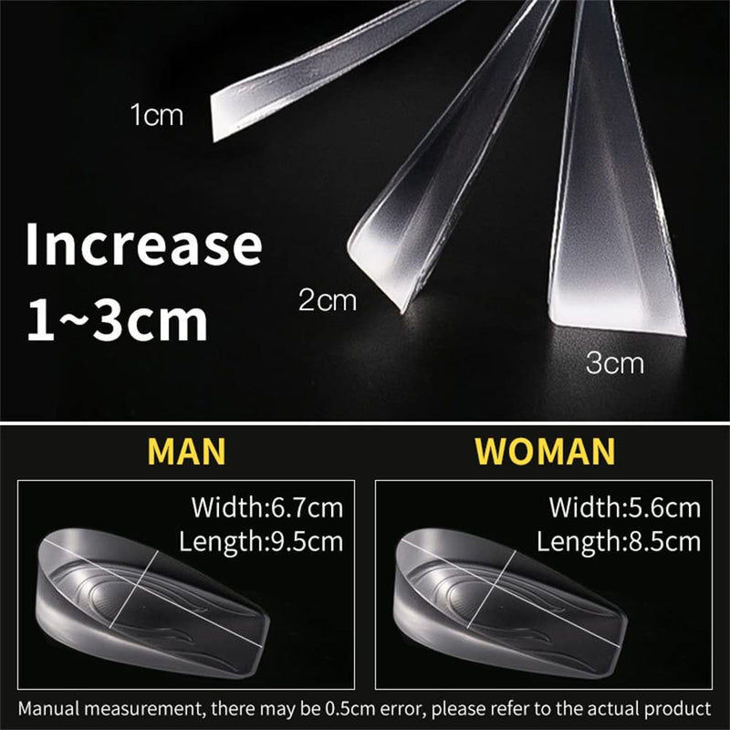 [Australia] - 1 Pair Silicone Gel Height Increase Insole Heel Lifting Inserts Half Plain Gel Heel Pads Elastic Cushion Arch Support Insert 2cm Men 