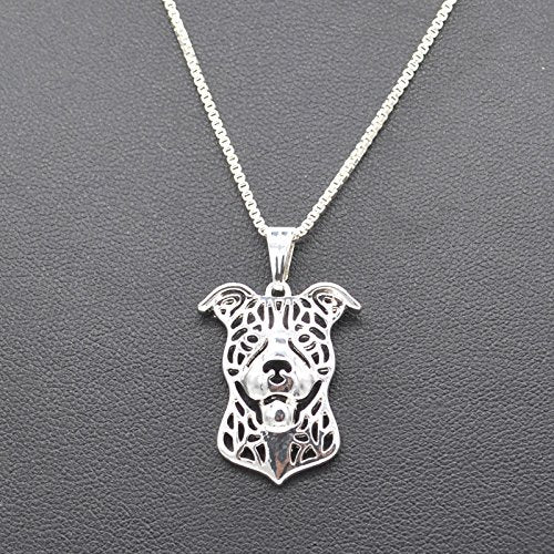 [Australia] - Pit Bull Dog Sterling Silver Necklace Dangle Earrings Set by Ginger Lyne Ears Down Puppy Dog Pet Pendant Box Chain Doggie Animal Paw Print Heart Jewelry for Pit Mom Women Girls Teens 