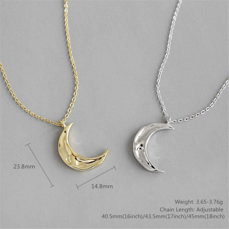 [Australia] - Dtja Boho Moon Necklace for Women Girls Sterling Silver Simple Delicate Crescent Half Moon Phase Karma Choker Pendant Necklace Adjustable Chain Handmade Hammered Jewelry 