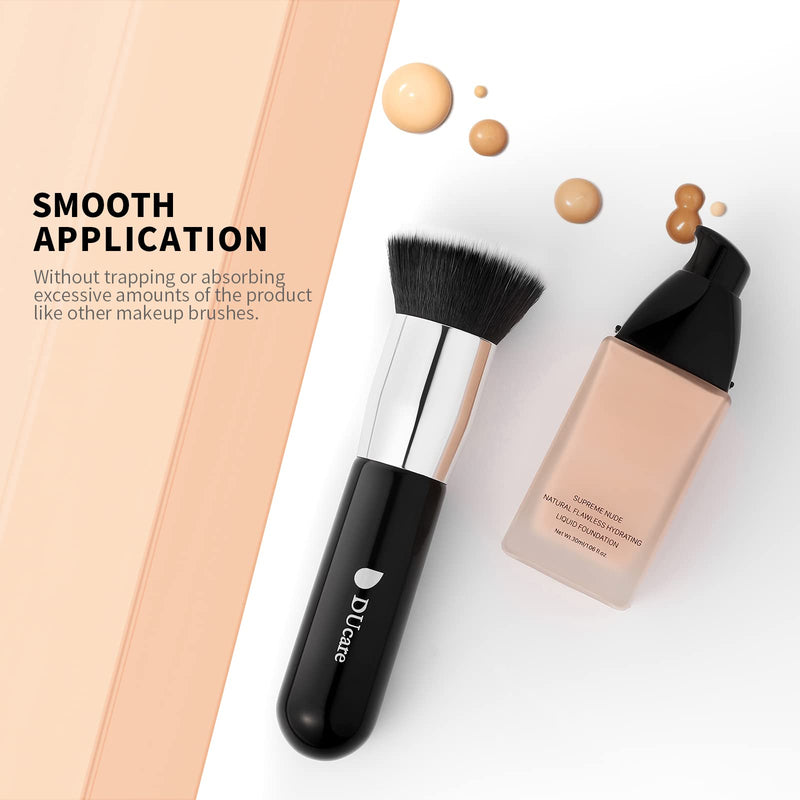 [Australia] - DUcare Foundation Kabuki Brush- Flat Top Big Makeup Brushes Perfect For Liquid Blending Tanning Cream or Flawless Powder Cosmetics - Buffing, Stippling, Concealer, Fake Tan Body Lotion(Black) Black Foundation Brush 