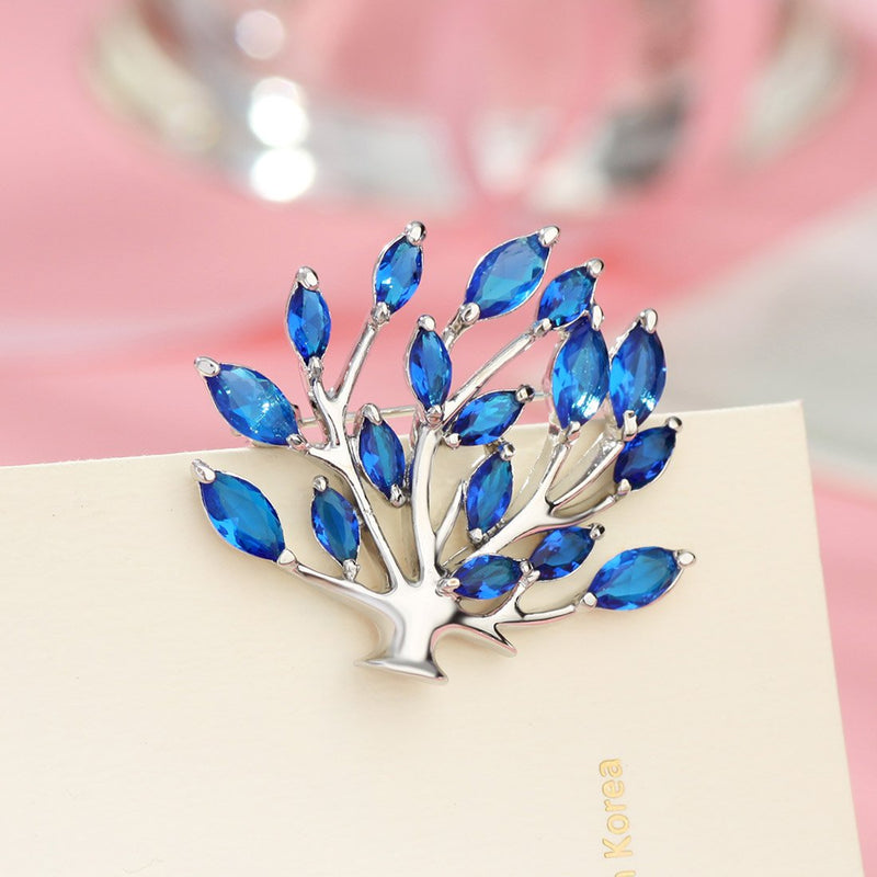 [Australia] - NEOGLORY Jewelry Gold Plated Cubic Zirconia Tree of Life Brooch Pin Gift Boxed 5 Colors Blue 
