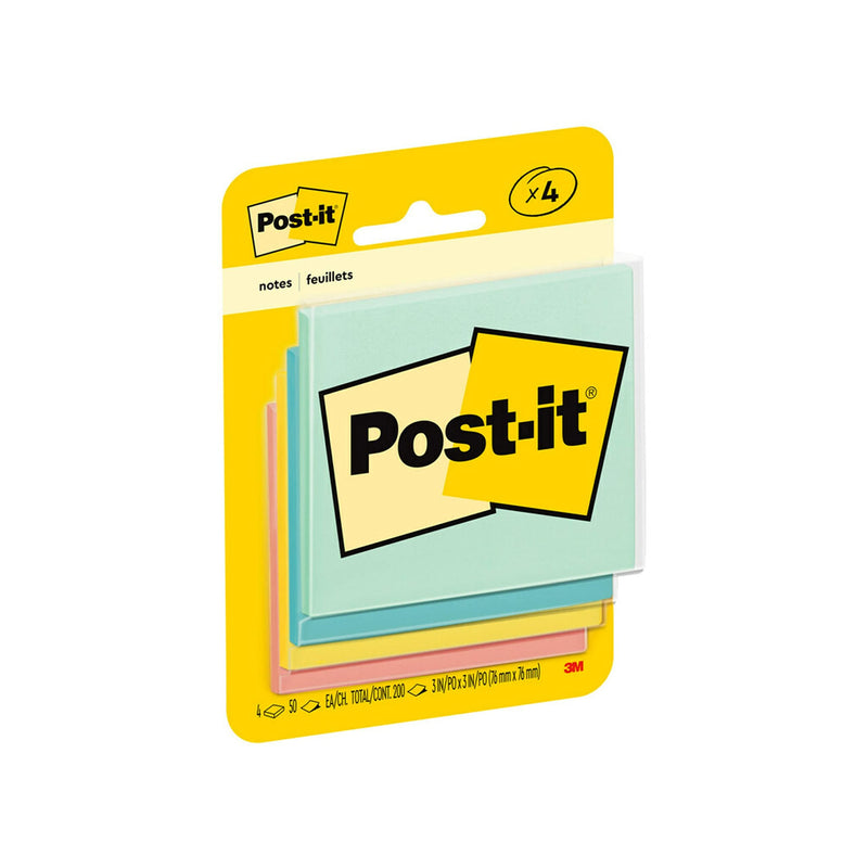 [Australia] - Post-it Notes, 3x3 in, 4 Pads, America's #1 Favorite Sticky Notes, Marseille Collection, Pastel Colors (Pink, Mint, Yellow), Recyclable (5401) 