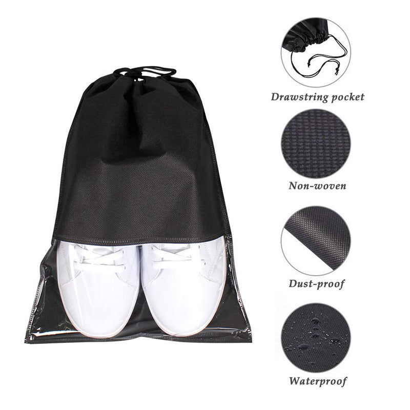 [Australia] - BUYGOO 24PCS Travel Shoe Bags Waterproof Non-Woven Storage With Rope for Men and Women Large Shoes Pouch Packing Organizers - 17.3" X 12.6" (Black) 