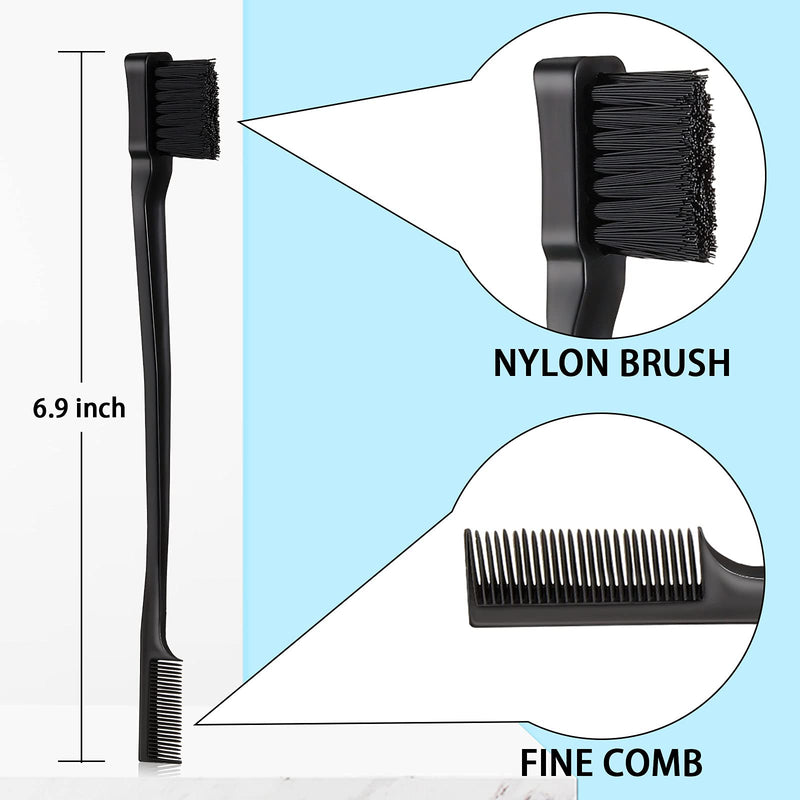 [Australia] - 3 Pcs Slick Back Hair Brush Set Bristle Hair Brush Edge Control Brush Teasing Comb Rat Tail Comb for Women Baby Kids' Black Hair (Black) 