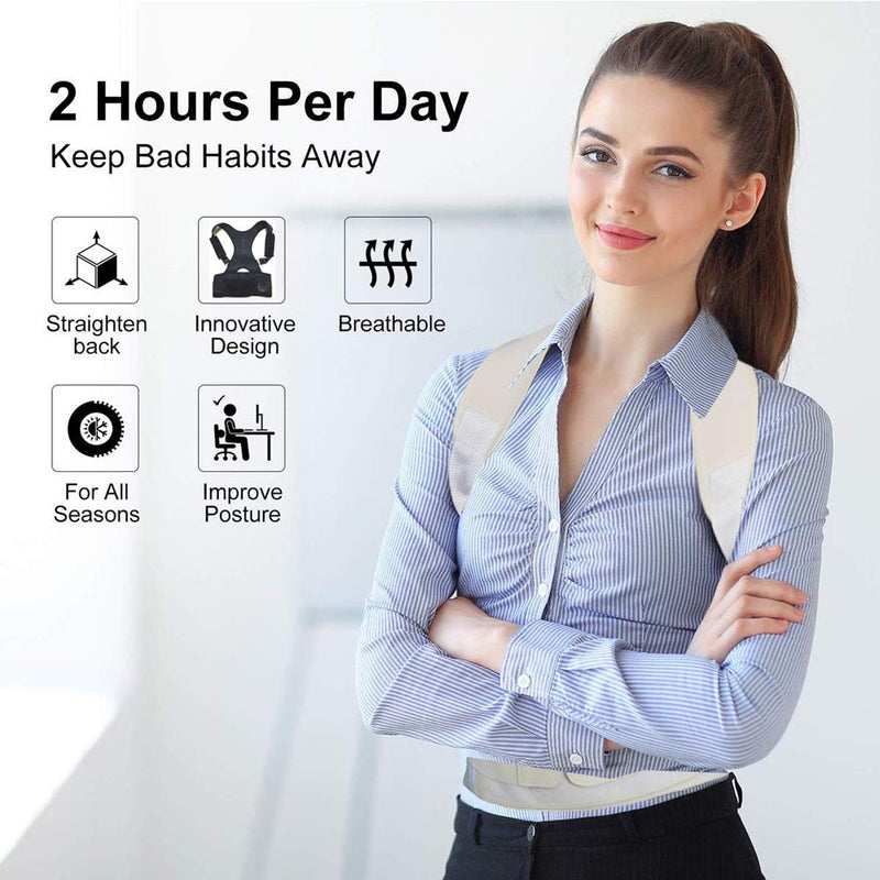 [Australia] - Thoracic Back Brace Posture Corrector - Magnetic Support for Neck Shoulder Upper and Lower Back Pain Relief - Perfect Posture Brace for Cervical Lumbar Spine - Fully Adjustable Belt (Beige, X-Large) Beige X-Large (Pack of 1) 