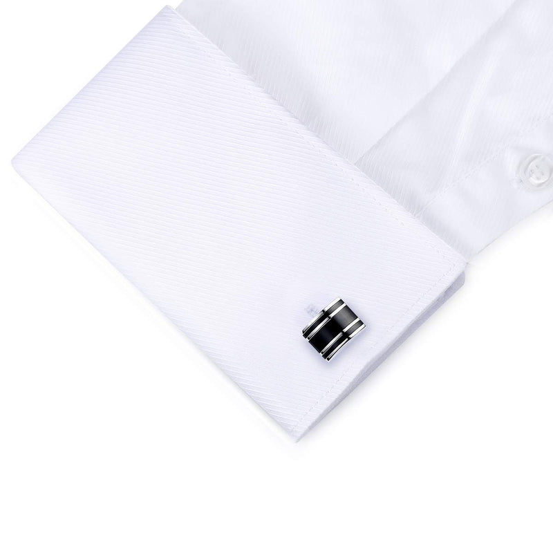 [Australia] - HONEY BEAR Rectangle Cufflinks for Mens Steel for Business Wedding Gift Black 