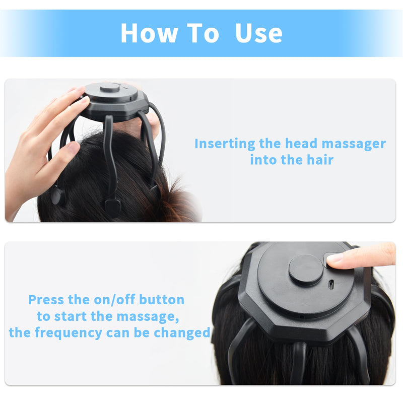 [Australia] - Hair Scalp Massager with 8 Vibrating Contacts, Rechargeable Ultra Scalp Massager, Portable Head Massager for Pain and Anxiety Relief,Stress Relax,Tension,Relaxation,Deep Sleep Black 