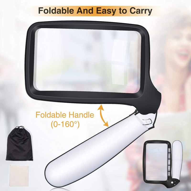 [Australia] - WJINNG Folding Magnifying Glass with Light, Large Hand Magnifying Glass Handheld Folding Reading Magnifier 3X Magnification with 5 Dimmable LEDs Ideal for Reading Small Prints, Book 