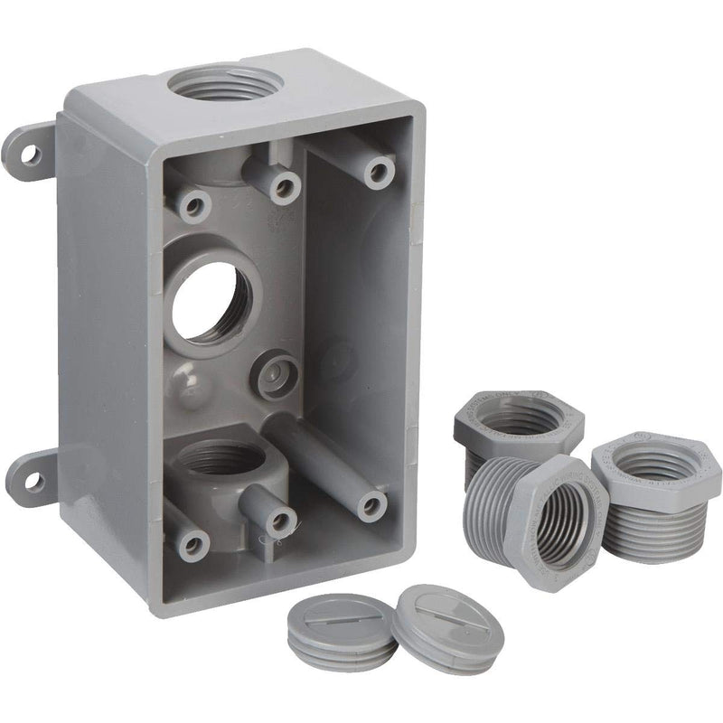 [Australia] - BELL PSB37550GY Single-Gang Weatherproof Three 1/2 in. or 3/4 in. Threaded Outlets, 2 in, Gray 