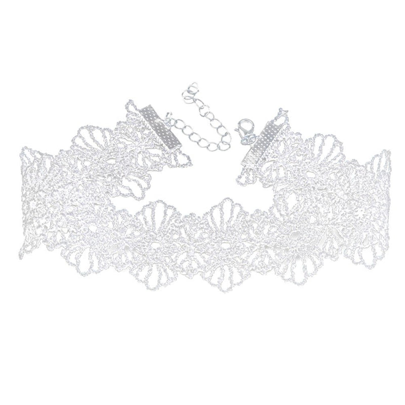 [Australia] - LINKY 10pcs White Lace Choker Necklace Women Girls Jewelry Set Silver 