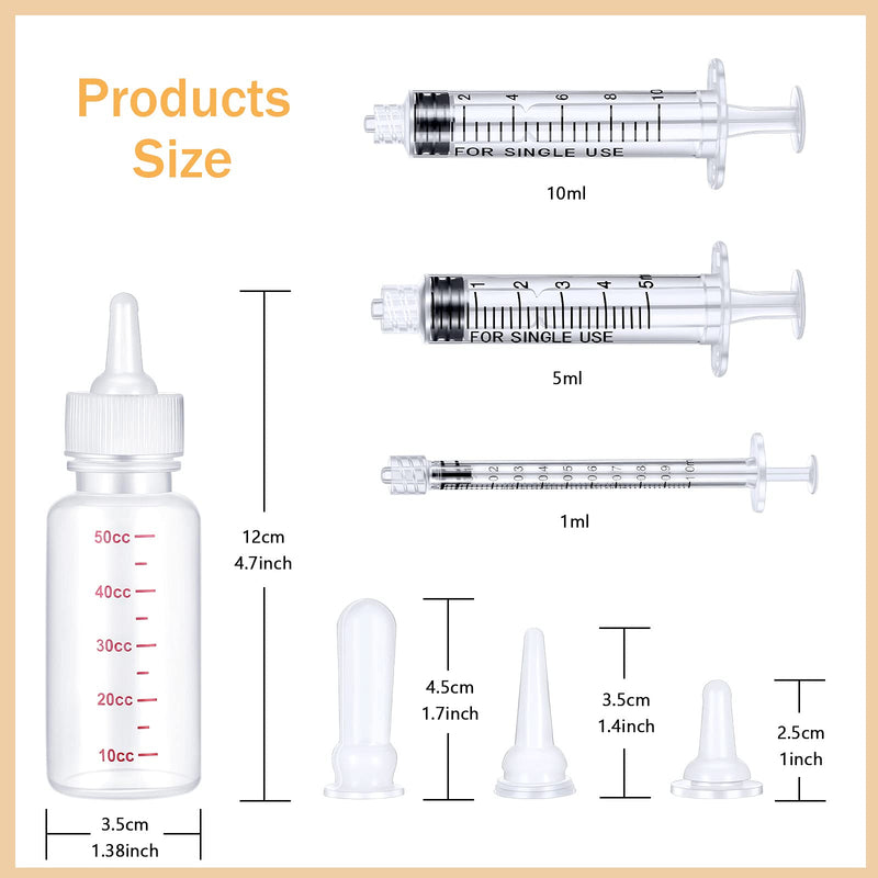 [Australia] - 17 Pieces Pet Nursing Bottle Kit Including 2 Pet Feeding Bottle, 8 Replacement Pet Feeding Nipples, 5 Dog Nursing Syringes in 1 Ml, 5 ml and 10 Ml, 2 Cleaning Brushes for Kittens, Puppies, Rabbits 