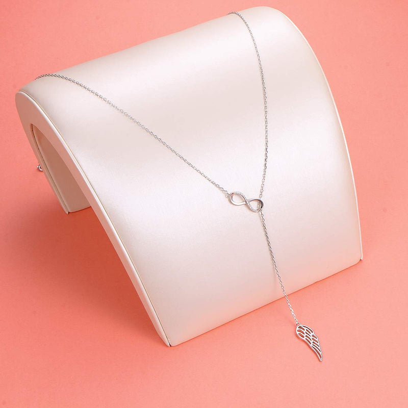 [Australia] - Angel Wing Necklaces 925 Sterling Silver Memorial Jewelry for Women Girls, Adjustable Silver Chain Birthday Christmas Commemorative Gifts Infinity Angel 