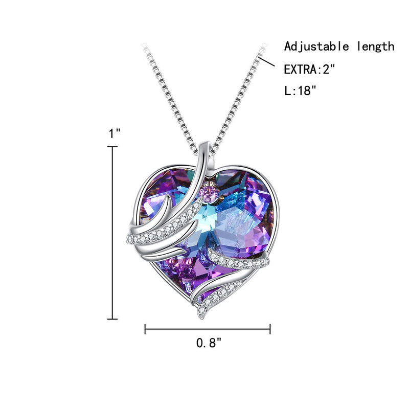 [Australia] - EleQueen Angel Wings Swarovski Crystals Heart Necklace CZ Silver Tone Bermuda Blue/Purple Pendant Christmas Jewelry Gifts for Women Girls Purple 