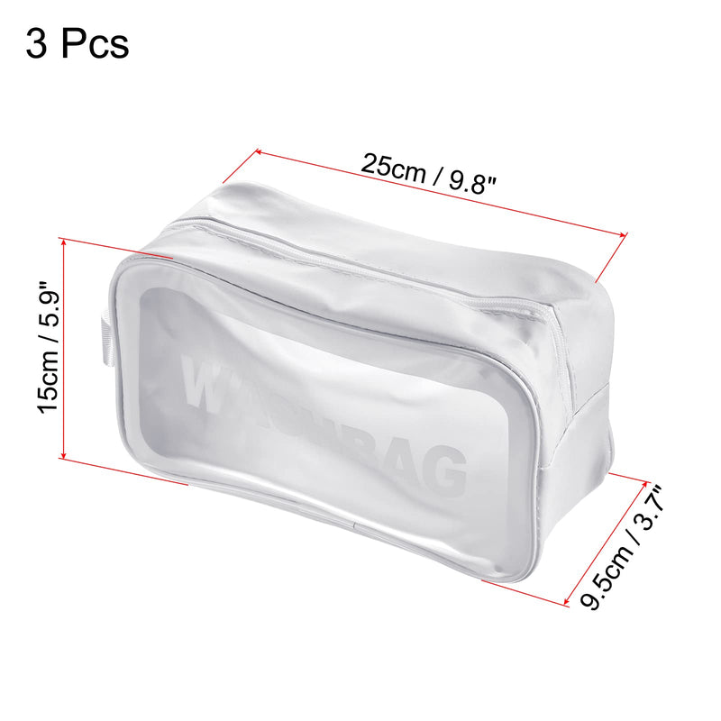 [Australia] - PATIKIL 5.9"x9.8"x3.7" Clear Toiletry Bag, 3 Pack PVC Makeup Bags Cosmetic Pouch with Zipper Handle for Travel Home Storage, White 