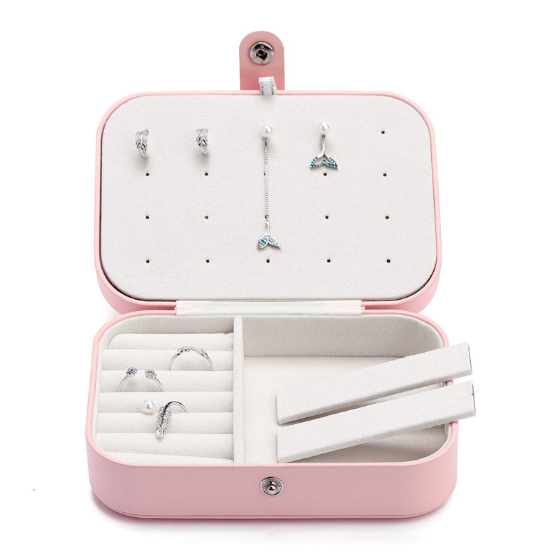 [Australia] - Jewelry Box- Small Portable Travel Jewelry Case Women PU Leather 2 Layer Jewelry Storage Organizer Holder for Necklace Earring Rings, Pink 