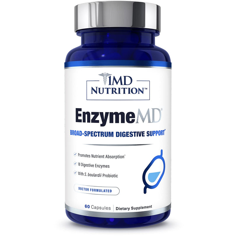 [Australia] - 1MD Nutrition EnzymeMD - Digestive Enzymes Supplement - Doctor Formulated | 18 Plant-Based Enzymes - Gas & Bloating Support | 60 Capsules 60 Count (Pack of 1) 