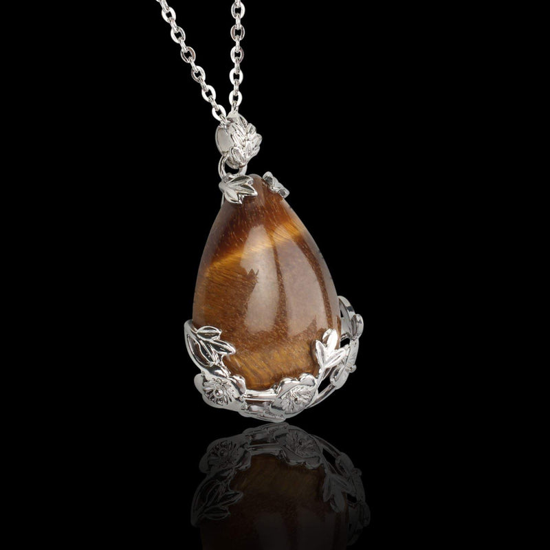[Australia] - KISSPAT Teardrop Necklace Natural Crystal Stone Pendant on 20" Stainless Steel Chain… D-Tiger's eye 