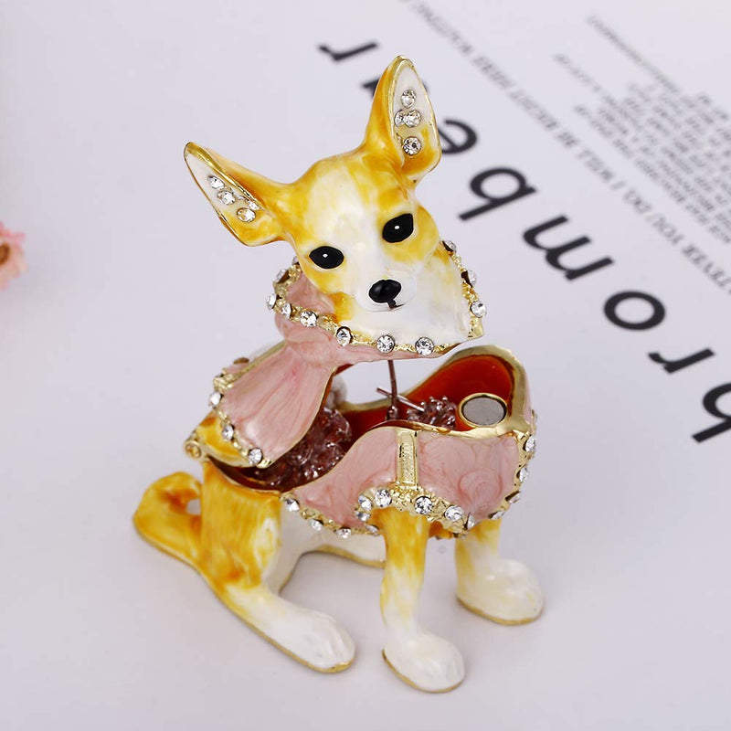 [Australia] - Hand Painted Trinket Box Decoration, Enameled Mini Metal Hinged Jewelry Box with Crystals, Rings Earrings Necklace Storage, Home Decor Crafts, Unique Animal Figurine Collectible Gift (Chihuahua Dog) Chihuahua Dog 