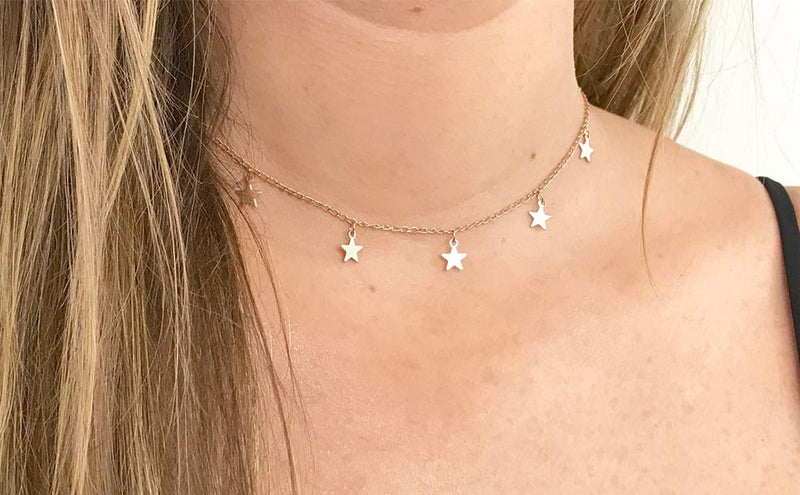 [Australia] - Long tiantian Star Choker Necklace for Women Handmade Delicate Star Necklace Choker for Girls Gold 