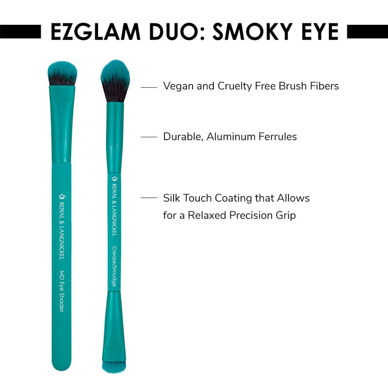 [Australia] - MODA EZGlam Duo, Smoky Eyes, Travel Size 2pc Makeup Brush Set Includes - Eye Shader, Crease/Smudger Brush, Teal 