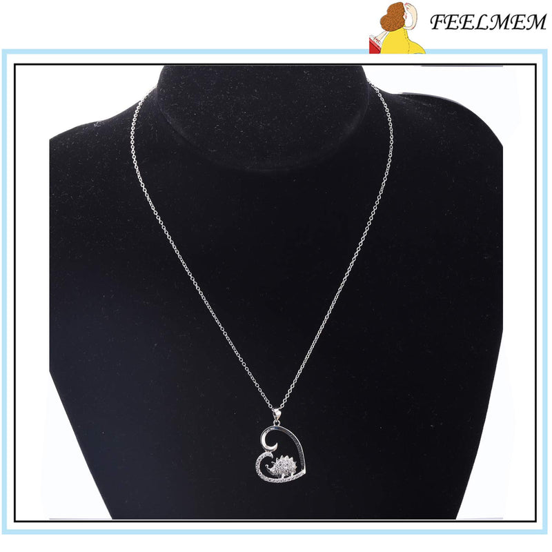 [Australia] - FEELMEM Hedgehog Necklace Cute Animal I Love You Forever CZ Hedgehog Love Heart Pendant Necklace Gift for Women Girls Hedgehog Lover Gift silver 