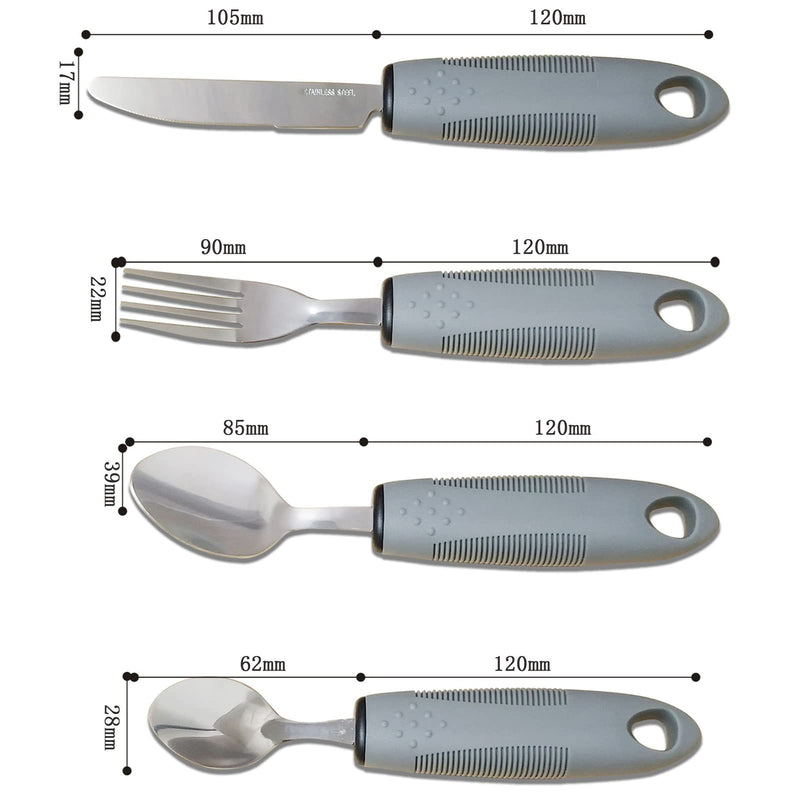 [Australia] - Yuflen 4-Piece Easy Grip Cutlery Set with Thick Handle Disabled Eating Aid Cutlery Non-Slip Handles for Disabled Arthritis Parkinsons Elderly or People with Tremors 
