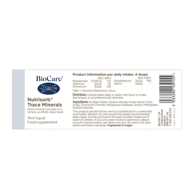 [Australia] - BioCare Nutrisorb Trace Minerals | Multi Mineral Complex in a Simple, Purified Water Base | Provides Essential Minerals for Antioxidant and Energy Support | Vegan Friendly | 15 ml 