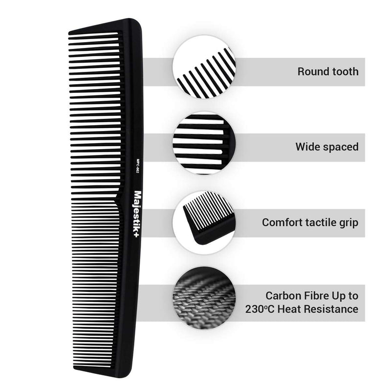 [Australia] - Hair Comb- a Professional Hairdressing Carbon Fibre Comb, Master Barber and Salon Comb, Anti Static, Heat Resistant, Strong & Durable, Medium and Fine Tooth in Black 