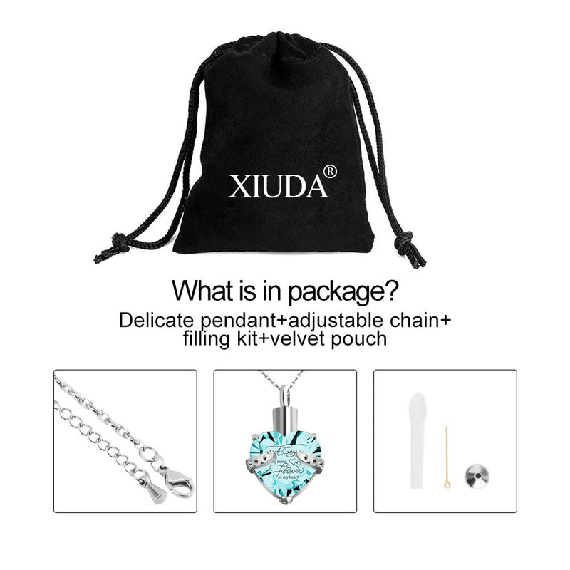 [Australia] - XIUDA Birthstone Crystal Urn Necklace Heart Memorial Keepsake Pendant Ash Holder Cremation Jewelry for Ashes Blue 