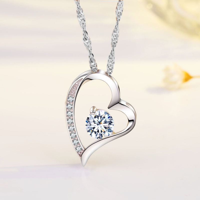 [Australia] - 14k White Gold Plated Forever Lover Heart Pendant Necklace for Women 