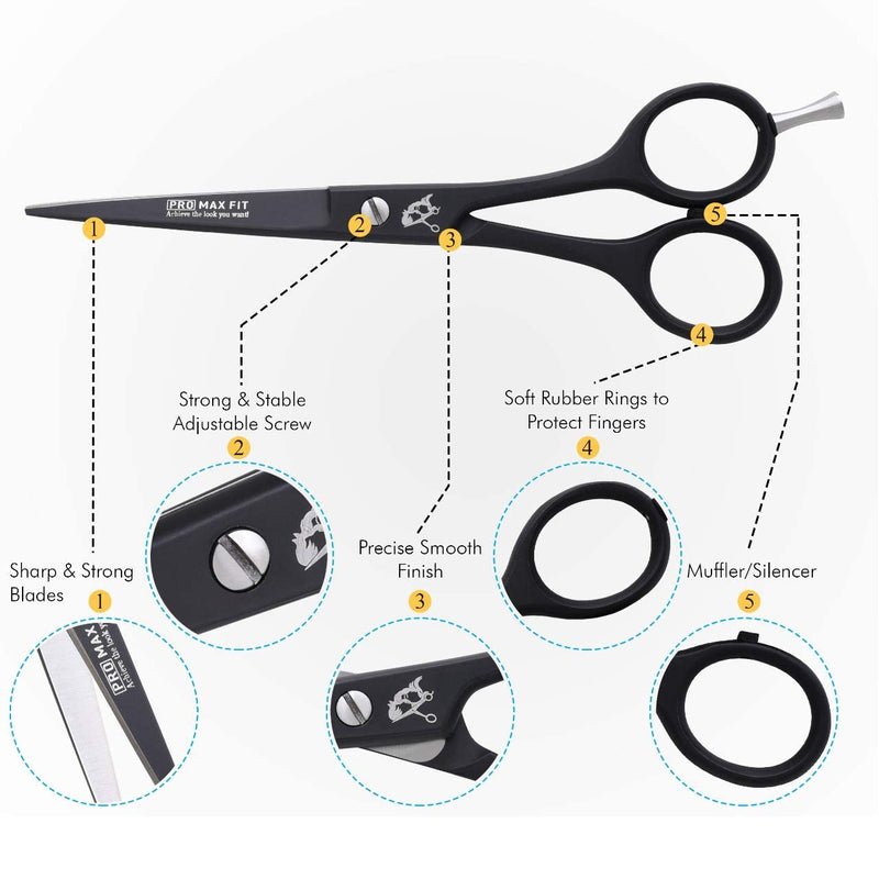 [Australia] - PromaxFit Hairdressing Scissors ‚Äì Barber Scissors for Hair Cutting ‚Äì Professional Hair Scissors with Adjustable Screws ‚Äì Black Stainless Steel Hair Cutting Scissor ‚Äì Hairdressing scizzors with Comb 