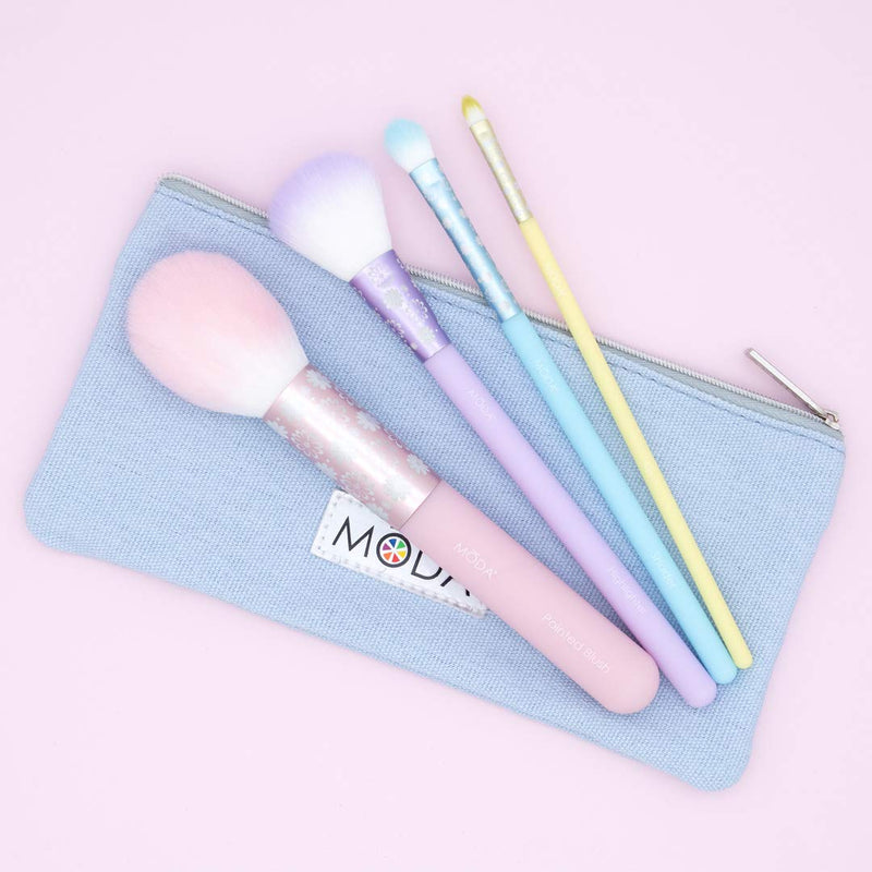 [Australia] - MODA Full Size Posh Pastel 5pc Complete Face Makeup Brush Kit with Pouch Includes, Pointed Blush, Highlighter, Shader, and Lip Brushes 