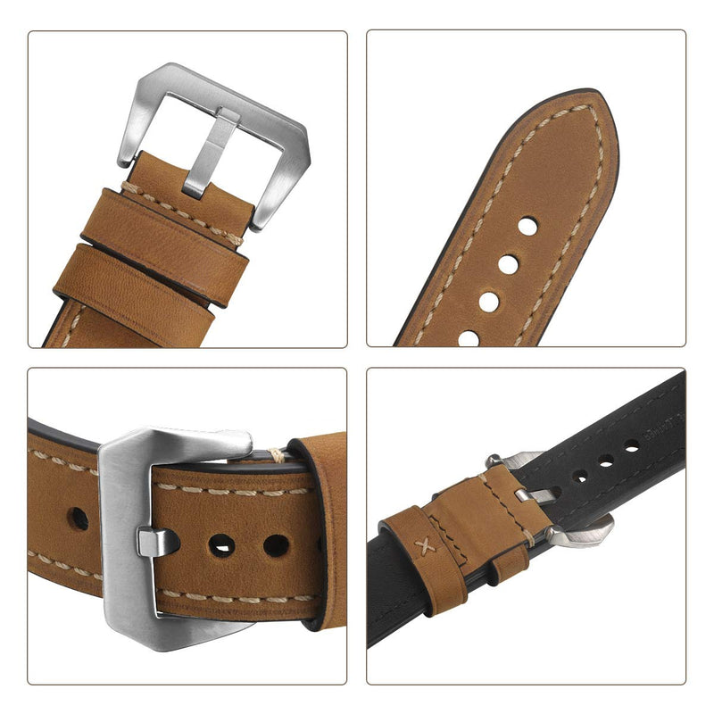 [Australia] - Leather Watch Bands for Men,Vintage Crazy Horse Leather & Vegetable Tanned Leather & Oil Waxed Thick Leather Watch Bands 20mm 22mm 24mm 26mm Tan-Silver Hardware 