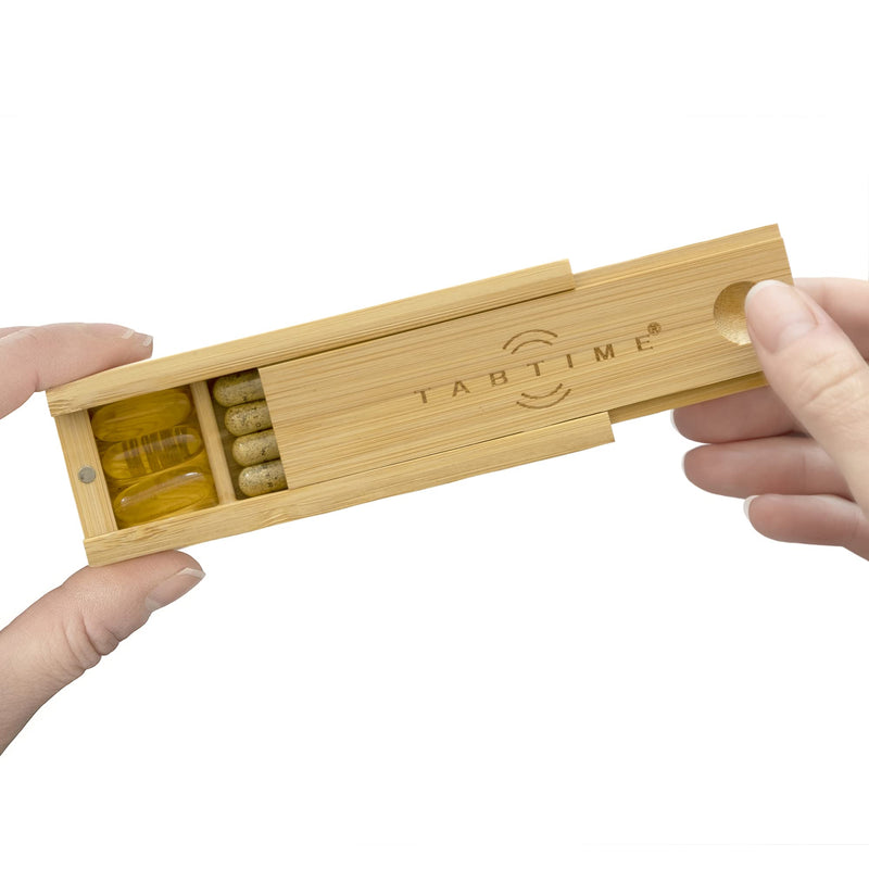 [Australia] - TabTime Bamboo Small Daily Pill Box, 4 Compartment Tablet Organiser, Perfect for Pills and Supplements 
