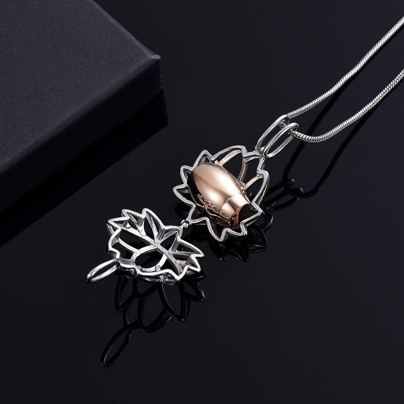 [Australia] - Cremation Jewelry Urn Pendant Necklace with Hollow Urn Cremation Jewelry for Ashes Lotus Flower Shape RoseGold lotus 