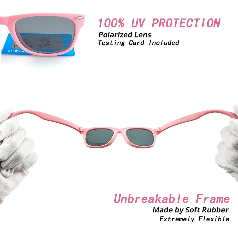 [Australia] - Kids Polarized Sunglasses TPEE Rubber Flexible Shades for Girls Boys Age 3-9 Pink Frame/Grey Lens 45 Millimeters 