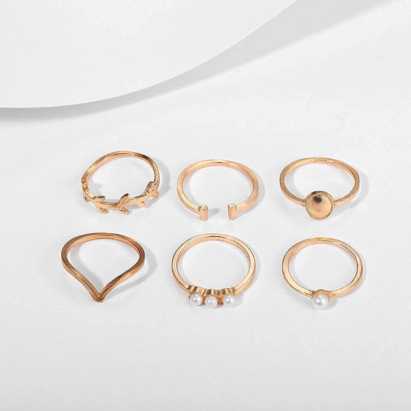 [Australia] - Yheakne Boho Stacking Rings Set Gold Pearl Knuckle Rings Minimalist Midi Finger Rings Carved Joint Rings Set for Women and Girls Style A 