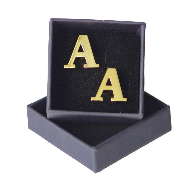 [Australia] - Salutto Men's Gold Alphabet Cufflinks 1 Pair with Gift Box A 