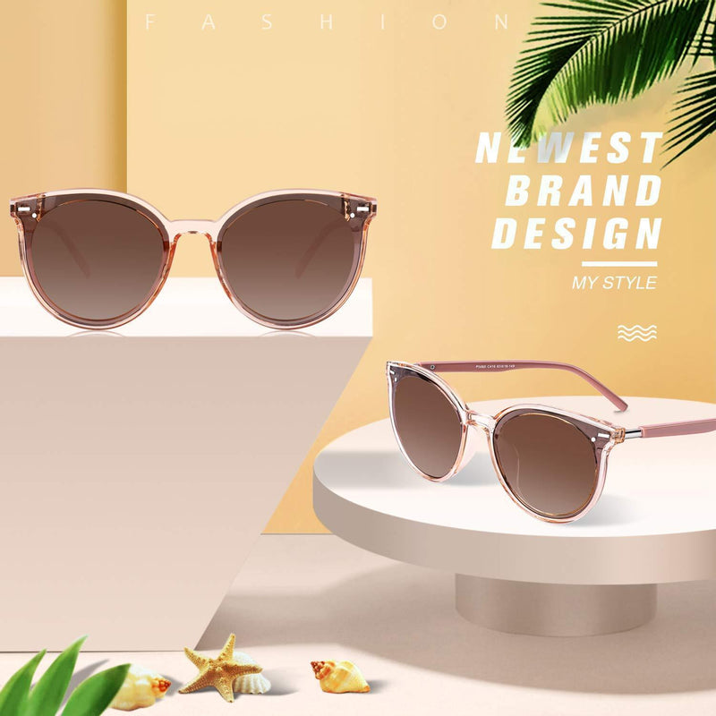 [Australia] - CGID Designer Oversized Sunglasses for Women Polarised UV400 Protection Trendy Transparent Pink Frame Gradient Brown Lens 