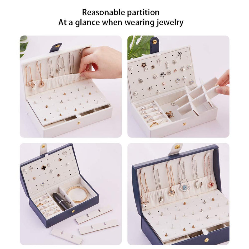 [Australia] - Fullgaden Jewelry Box,Necklace Ring Storage Organizer Double Layer Travel Synthetic Leather Jewel Cabinet Gift Case for Women, White 