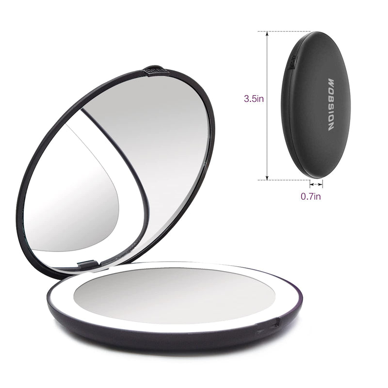 [Australia] - wobsion Led Compact Mirror, 1x/10x Magnification Compact Mirror with Light,Handheld 2-Sided Pocket Mirror,Travel Makeup Mirror,3.5in Compact Mirror for Purses,Small Mirror for Handbag,Black Black 