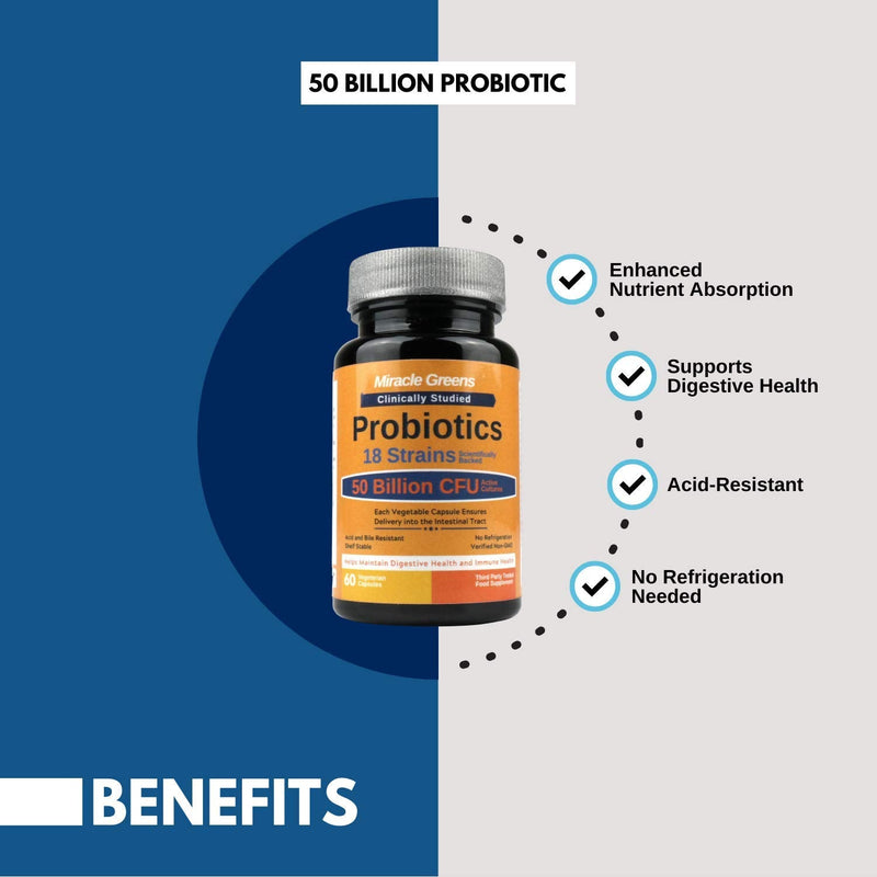 [Australia] - Powerful 50 Billion CFU Probiotics Bio Cultures - 18 Strains, Stomach Acid Resistant, Shelf Stable | Highest Strength Available – Keeps Digestive System Healthy | 60 Vegan Capsules for Men and Women 